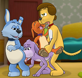 3_toes 4_fingers age_difference all_fours anal animal_genitalia animal_vulva anthro bed bedroom belly bent_over black_eyes black_nose blue_body blue_fur blurred_background bodily_fluids brown_ears brown_hair canine_genitalia canine_vulva checkered checkered_flag cheek_tuft collar cum cum_inside deltalflame dog_tags doggystyle door doorway drooling ear_pull ejaculation eyelashes eyeshadow facial_tuft feet female fingers floor floppy_ears foursome freckles from_behind_position fur furniture genital_fluids genitals green_eyes group group_sex hair humping lamp looking_back looking_up makeup male male/female male/male mature_female nude older_female older_male open_mouth oral orange_body orange_fur orgasm pawpads purple_body purple_fur rimming rug saliva saliva_string sex sitting sitting_on_another slightly_chubby standing tan_belly teeth toes tongue tongue_out tuft vulva wallpaper_(decoration) white_belly yellow_body yellow_fur young younger_female younger_male deltaflame dreamworks go_dog_go! netflix colby_(deltaflame) fan_character maw_barker sergeant_pooch tag_barker bird_dog canid canine canis domestic_dog hunting_dog labrador mammal retriever terrier digital_drawing_(artwork) digital_media_(artwork) hi_res shaded daughter_(lore) mother_(lore) parent_(lore)