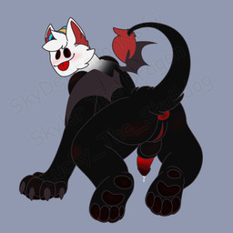 anthro anus armor balls bat_wings blush bodily_fluids butt butt_focus cum erection genital_fluids genitals hard_hat headgear helmet herm intersex leaking_precum looking_at_viewer looking_back maleherm membrane_(anatomy) membranous_wings nude paws penis precum presenting presenting_hindquarters simple_background smile solo tail tongue tongue_out vulva wings skyler_the_dragon roblox felid feline mammal robloxian 1:1 2026 digital_media_(artwork) hi_res