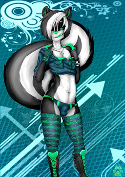 abstract_background alternative_fashion anthro belly biped black_body black_fur black_hair blue_eyes boots bulge clothed clothing cross cross_necklace detailed_bulge emo eyelashes femboy fingerless_gloves footwear frutiger_metro fur genital_outline gloves green_nose green_tongue hair hair_over_eye handwear hoodie jewelry legwear licking licking_lips licking_own_lips looking_aside looking_away male markings multicolored_hair navel necklace one_eye_obstructed pattern_clothing pattern_legwear penis_outline piercing scene_haircut self_lick shoes simple_background skimpy slim solo standing stockings striped_clothing striped_legwear striped_markings striped_tail stripes tail tail_markings thigh_highs tongue tongue_out tongue_piercing topwear two_tone_hair underwear white_belly white_body white_fur white_hair wristband y2k_(graphic_design) raineshadowpaw mammal mephitid skunk 2014 absurd_res blue_theme digital_media_(artwork) digital_painting_(artwork) hi_res paint_tool_sai_(artwork) painting_(artwork)
