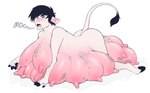 anthro big_breasts big_udders biped bodily_fluids bovid bovine breasts cattle flittermilk hair hooves humanoid_face hyper_udders lactating mammal milk milk_puddle mooing multi_breast multi_teat nipples nude simple_background solo tail teats teats_on_ground udders what where_is_your_god_now