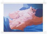 4_fingers abs anthro balls bed big_muscles blue_eyes brown_body brown_fur countershading erection eyes_closed fingers front_view fur furniture genitals glans humanoid_genitalia humanoid_penis male muscular muscular_anthro muscular_male nipples nude penis simple_background sleeping solo takemoto_arashi third-party_edit otake canid canine canis domestic_dog mammal 2022 signature