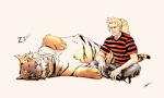 countershading duo eyes_closed male simple_background sleeping stripes nami86 calvin_and_hobbes calvin_(calvin_and_hobbes) hobbes felid human mammal pantherine tiger hi_res