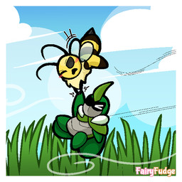 ambiguous_gender annoyed antennae_(anatomy) anthro blush carrying_another duo flying grass hand_holding looking_at_another neck_tuft one_eye_closed one_eye_obstructed outside plant scared sky tuft wind wings fairyfudge bug_fables moonsprout_games kabbu_(bug_fables) vi_(bug_fables) arthropod bee beetle hymenopteran insect 1:1 digital_media_(artwork) hi_res signature female_(lore) male_(lore)