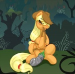 clothing detailed_background dildo female feral forest hat headgear headwear outside plant sex_toy solo strapon tail the_plot_device tree wood severus friendship_is_magic hasbro my_little_pony applejack_(mlp) earth_pony equid equine horse mammal pony hi_res