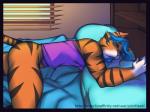 anthro blue_border blue_hair border butt clothed clothing eyes_closed hair male muscular muscular_anthro muscular_male pajamas sleeping solo stripes johnfreak felid mammal pantherine tiger 2016 4:3 digital_media_(artwork) hi_res paint_tool_sai_(artwork)