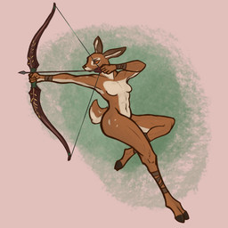 abs ankle_wraps anthro bow_(weapon) breasts featureless_breasts female orange_eyes ranged_weapon solo tail weapon wraps wrist_wraps dooomedcat00 deer mammal absurd_res hi_res