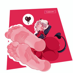 5_toes barefoot clothed clothing feet female foot_focus hair heart_eyes heart_symbol horn humanoid_feet not_furry plantigrade red_eyes soles solo spade_tail tail toes kneecoxx helltaker modeus_(helltaker) demon demon_humanoid horned_humanoid humanoid tailed_humanoid 1:1 absurd_res hi_res