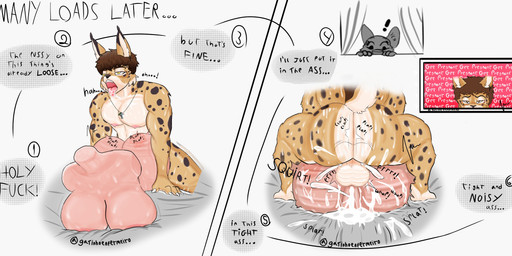 ahegao anal anthro ass_clapping bed being_watched big_breasts big_butt bodily_fluids brazilian breasts breath brown_hair butt collar cum cum_from_ass cum_from_vagina cum_in_ass cum_in_vagina cum_inside cum_on_bed cum_on_sheets cum_pool fur furniture genital_fluids hair looking_at_another looking_pleasured male markings nipples onomatopoeia panting pecs penetrable_sex_toy profanity sex_toy simple_background sound_effects spots spotted_markings sweat text thrust_lines thrusting thrusting_sound_effect vaginal white_body white_fur yellow_body yellow_fur gatinhoenfermeiro plap_plap_get_pregnant victor_(gatinhoenfermeiro) felid feline lynx mammal english_text hi_res meme signature