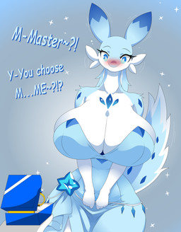 anthro big_breasts breasts curvy_figure female hourglass_figure huge_breasts master palmorph princess_dress solo raybrighten palworld pocketpair chillet pal_(species) absurd_res hi_res