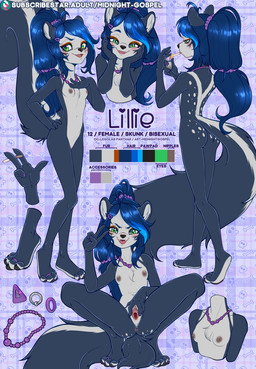 accessory anthro blue_hair cigarette close-up digit_ring feet female flat_chested genitals hair hair_accessory jewelry lillie_(cattop) long_hair long_tail nipple_piercing nipples open_mouth pawpads piercing ring scrunchie smile smiling_at_viewer smirk smirking_at_viewer smoking smoking_cigarette solo spread_legs spread_vulva spreading tail toe_ring toes vulva young young_anthro young_female midnightgospel mammal mephitid skunk flat_colors hi_res