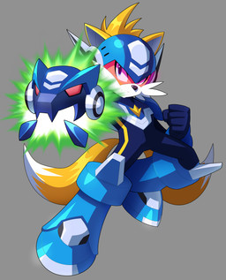 2_tails action_pose anthro arm_cannon armor blue_armor blue_clothing blue_eyes boots clothed clothing dipstick_tail footwear fur gloves grey_background handwear headgear helmet looking_at_viewer male markings multi_tail orange_body orange_fur pose ranged_weapon shoes simple_background skinsuit solo tail tail_markings tight_clothing visor visor_helmet weapon yellow_body yellow_fur ultimatemaverickx capcom mega_man_(series) mega_man_star_force sega sonic_the_hedgehog_(series) miles_prower star_force_mega_man canid canine fox mammal 2025 crossover digital_media_(artwork) full-length_portrait hi_res portrait