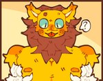 ambiguous_gender ambiguous_pov anthro breasts confusion duo felid first_person_view fur groping_chest hand_on_breast hi_res lion looking_down male male/ambiguous male_anthro mammal mane moobs nipples orix_(artist) pantherine solo_focus tongue tongue_out yellow_body yellow_fur
