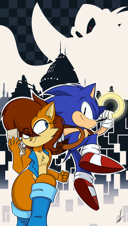 30th_anniversary 5_fingers anthro auburn_hair blue_eyes boots breasts butt canon_couple checkered checkered_background city clothing computer duo electronics featureless_breasts female fingers footwear hair handheld_device looking_at_another looking_at_viewer male male/female pattern_background power_ring quills_(anatomy) red_eyes robotropolis shoes simple_background smile topwear vest thecosmic2006hot sega sonic_the_hedgehog_(satam) sonic_the_hedgehog_(series) julian_robotnik sally_acorn sonic_the_hedgehog chipmunk eulipotyphlan ground_squirrel hedgehog mammal rodent sciurid 2023 absurd_res hi_res