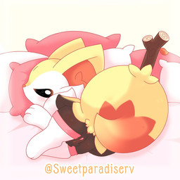 anthro anus bed clothing female fluffy fluffy_tail furniture genitals legwear sleeping solo stockings tail vulva yellow_body venturssildraws nintendo pokemon braixen generation_6_pokemon pokemon_(species) 1:1 hi_res