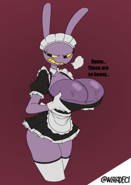 balls balls_as_fake_breasts big_balls bodily_fluids breasts clothing darkened_balls darkened_genitalia dialogue fake_breasts femboy genitals holding_balls holding_breast huge_balls hyper hyper_balls hyper_genitalia maid_headdress maid_uniform male purple_balls purple_body sigh solo sweat sweaty_balls sweaty_genitalia text uniform waladeci glitch_productions the_amazing_digital_circus jax_(tadc) lagomorph leporid mammal rabbit absurd_res digital_drawing_(artwork) digital_media_(artwork) english_text hi_res