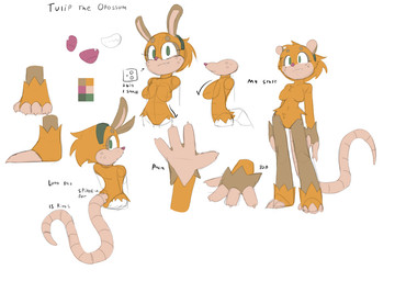 4_fingers anthro female fingers fur green_eyes long_tail no_clothing orange_body orange_fur simple_background solo tail white_background reakuthecrate tulip_(reakuthecrate) american_opossum mammal marsupial model_sheet