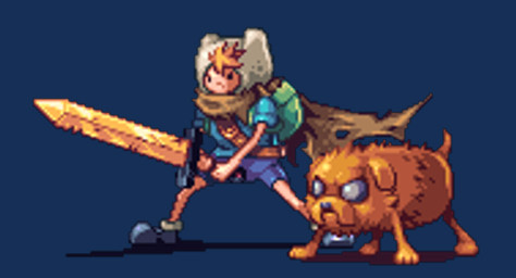backpack cape clothed clothing duo hair hat headgear headwear male melee_weapon orange_hair scarlet_(adventure_time) sprite sword weapon ahruon adventure_time cartoon_network finn_the_human jake_the_dog canid canine canis domestic_dog mammal animated low_res thumbnail brother_(lore) brothers_(lore) sibling_(lore)