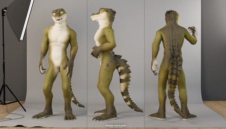 anthro countershade_torso countershading featureless_crotch male nude olive_body photography_studio plantigrade scales sharp_teeth smile solo spiked_tail spikes spikes_(anatomy) studio_lights tail teeth turnaround dima_merp crocodilian reptile scalie 3d_(artwork) digital_media_(artwork) hi_res