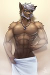 anthro jewelry male muscular muscular_male necklace solo standing steam towel towel_around_waist towel_only siamkhan hi_res