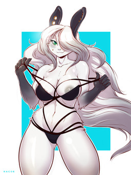 anthro areola bikini breasts clothing female looking_at_viewer piercing pose simple_background solo swimwear two-piece_swimsuit racoe maya_(specter01) hare lagomorph leporid mammal rabbit 2019 3:4 absurd_res digital_media_(artwork) hi_res pinup