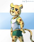 anthro athletic_wear bulge cheetah_(sherlock_yack) confusion looking_at_butt male pulling_shorts solo diam_snow sherlock_yack cheetah felid feline mammal 4:5