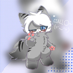 4_fingers ambiguous_gender eyelashes eyewear feral fingers fur glasses grey_body grey_fur hair simple_background solo standing wearing_glasses white_hair cheese_rao canid canine fox mammal 1:1 trans_(lore)