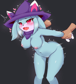 anthro anthro_penetrated areola arm_pull big_breasts black_background blue_body blush blush_lines bodily_fluids breasts clothing disembodied_hand drooling female female_penetrated from_behind_position fucked_silly genital_fluids genitals hair hat headgear headwear heart_symbol humanoid_hands male male/female male_penetrating male_penetrating_anthro male_penetrating_female nipples nude open_mouth palmorph penetration penile penile_penetration pink_areola pink_nipples prison_guard_position saliva saliva_string sex simple_background tears tears_of_pleasure teeth tongue vulva witch_hat ayatori palworld pocketpair felid feline katress mammal pal_(species) 2024 digital_media_(artwork) hi_res