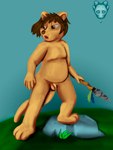 anthro feathers foreskin genitals humanoid_genitalia humanoid_penis male melee_weapon nude penis polearm public solo spear weapon young young_anthro theslimedragon gon mammal mustelid otter 3:4 hi_res