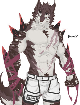 5_fingers abdominal_scar abs anthro arm_scar arm_spikes arm_wraps belt_buckle biceps biped black_bottomwear black_clothing black_eyebrows black_shorts black_spikes bottomwear brown_stripes buckle chest_scar chest_tuft clothed clothed_anthro clothed_male clothing countershade_arms countershade_face countershade_fur countershade_hands countershade_legs countershade_neck countershade_tail countershade_torso countershading elbow_spikes eyebrows fingers fist fluffy fluffy_tail front_view fur furrowed_eyebrows hand_scar head_turned looking_at_viewer male multicolored_body multicolored_fur muscular muscular_anthro muscular_male no_pupils pose purple_body purple_fur purple_wraps red_eyes red_spikes scar shorts shorts_only shoulder_spikes simple_background smile smiling_at_viewer snout solo spikes spikes_(anatomy) striped_arms striped_legs striped_torso stripes tail text text_on_bottomwear text_on_clothing text_on_shorts topless topless_anthro topless_male tuft white_background white_body white_bottomwear white_clothing white_countershading white_sclera white_shorts wraps kuromonsart felid mammal 2022 absurd_res artist_name colored dated digital_drawing_(artwork) digital_media_(artwork) english_text hi_res portrait three-quarter_portrait