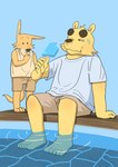 anthro biped blush bottomwear clothing dot_eyes duo feet food kemono male popsicle shirt shorts sitting topwear water panda_po bear canid canine fox mammal 2024 hi_res