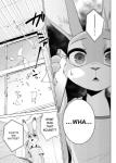 anthro clothing dialogue female fur text namagakiokami disney zootopia judy_hopps lagomorph leporid mammal rabbit comic english_text hi_res monochrome