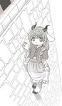 anthro bottomwear braided_hair capelet climbing clothing crown escape female hair headgear high_place hooves horn kemono long_hair perspective princess royalty skirt solo tiara topwear tower wall_(structure) young canopus335 bovid caprine goat mammal 2024 hi_res monochrome