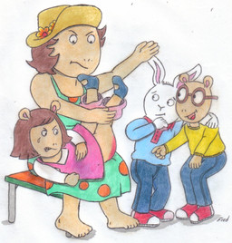 age_difference angry anthro bodily_fluids butt_slap clothed clothing corporal_punishment diaper_position female group holding_legs_up laughing_at legs_up male panties panties_down partially_clothed punishment slap spank_marks spanking tears underwear underwear_down young fred_(artist) arthur_(series) pbs arthur_read buster_baxter d.w._read fred jane_read aardvark lagomorph leporid mammal rabbit 2010 traditional_media_(artwork) daughter_(lore) mother_(lore) mother_and_child_(lore) mother_and_daughter_(lore) mother_and_son_(lore) parent_(lore) parent_and_child_(lore) parent_and_daughter_(lore) parent_and_son_(lore) son_(lore)