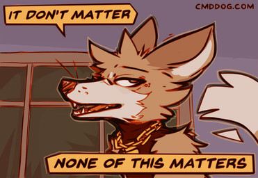 anthro brown_body brown_fur chain_necklace dialogue fur jewelry male male_anthro multicolored_body multicolored_fur necklace solo speech_bubble text white_body white_fur lawyerdog cantio_(lawyerdog) canid canine canis coyote mammal 2025 digital_media_(artwork) english_text url