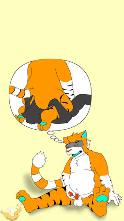 ambiguous_gender anthro bodily_fluids cum cum_drip dripping duo facesitting genital_fluids male male/ambiguous masturbation sex sitting_on_another slightly_chubby slightly_chubby_male solo thought_bubble gainingtiger hybrid 9:16 hi_res multiple_scenes