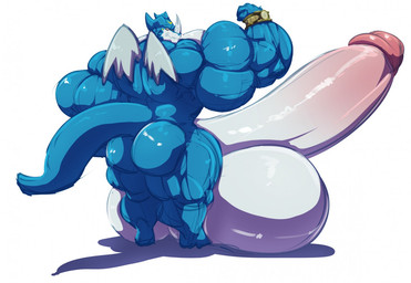anthro balls bicep_curl biceps big_balls big_muscles big_penis blue_body butt clock facial_horn genitals horn huge_balls huge_muscles huge_penis hyper hyper_balls hyper_genitalia hyper_muscles hyper_penis male multicolored_body muscular muscular_male nose_horn nude penis red_eyes solo teeth two_tone_body watch white_body wings bobert bandai_namco digimon digimon_(species) exveemon 2019 digital_media_(artwork)
