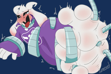 3_toes anthro black_sclera blush bodily_fluids body_blush crying_laughing ear_blush feet foot_blush foot_fetish foot_focus horn laugh long_ears lying male motion_lines neck_restraint on_side open_mouth restrained_arms restrained_feet solo tears tickle_torture tickling tickling_machine toes tongue white_body limscast undertale undertale_(series) asriel_dreemurr asriel_dreemurr_(god_form) boss_monster_(undertale) bovid caprine goat mammal 3:2 absurd_res alpha_channel hi_res