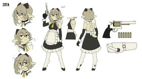 anthro apron armwear black_armwear black_choker black_clothing black_dress black_hooves black_horn black_jewelry black_necklace black_nose blush bodily_fluids bow_(feature) bow_ribbon breasts bullet choker clothed clothed_anthro clothed_female clothing cloven_hooves confusion detached_sleeves dress ear_piercing elbow_gloves eyebrows eyelashes eyewear female female_anthro frilly frilly_clothing front_view frown fully_clothed fully_clothed_anthro fully_clothed_female fur furgonomics glasses gloves grimace gun hair handwear holding_gun holding_object holding_ranged_weapon holding_weapon hooves horn iconography jewelry legwear long_ears looking_aside looking_at_viewer maid_apron maid_uniform mouth_closed multiple_angles narrowed_eyes necklace necktie piercing raised_arm raised_eyebrow raised_eyebrows ranged_weapon rear_view ribbons round_glasses serious short_hair side_view simple_background small_breasts solo standing stockings sweat sweatdrop sweatdrop_(iconography) tail tan_body tan_ears tan_fur tan_hair tan_tail teeth text uniform weapon wearing_glasses white_apron white_background white_clothing white_legwear white_stockings yellow_necktie yagihorns zota_mayflower bovid caprine goat mammal character_name digital_drawing_(artwork) digital_media_(artwork) expression_sheet hi_res model_sheet