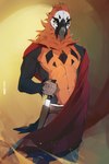 anthro beak biped cape clothing fur knife male navel solo standing hale. levante_(enlas) accipitrid accipitriform avian bearded_vulture bird old_world_vulture vulture 2025 digital_drawing_(artwork) digital_media_(artwork) hi_res portrait