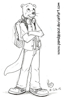 anthro bottomwear closed_smile clothed clothing crossed_arms electronics footwear front_view headphones headphones_around_neck logo male male_anthro mouth_closed pants shoes smile solo standing tail text topwear whiskers pandapaco mammal mustelid otter 2015 artist_logo dated full-length_portrait monochrome portrait signature sketch url