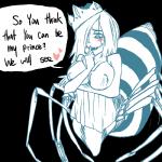 big_breasts black_background blush breasts clothed clothing crown fangs female happy headgear heart_eyes heart_symbol monster_girl_(genre) open_mouth partially_clothed simple_background smile solo suggestive teeth text j.k._(artist) towergirls drider_princess arachnid arachnid_taur arthropod arthropod_taur spider spider_taur taur 1:1 digital_media_(artwork)