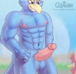 abs ambiguous_gender anthro areola avian balls banjo-kazooie barazoku beak biceps bird blue_eyes breegull butt duo erection falco_lombardi falcon falconid feathers genitals gobanire humanoid_genitalia humanoid_penis kazooie long_penis looking_down male male_focus manly muscular muscular_male nintendo nipples nude pecs penis pink_penis presenting presenting_penis rareware smile solo_focus standing star_fox teeth thick_thighs triceps