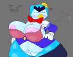 anthro areola beak big_areola big_breasts big_nipples biped blue_body blush blush_stickers bow_tie bra breast_squish breasts cleavage clothed clothing crotch_tuft eyes_closed female front_view fupa genitals gloves group hands_on_hips handwear hat headgear headwear nipple_slip nipples open_clothing open_shirt open_topwear partially_clothed partially_clothed_anthro partially_clothed_female purple_clothing purple_shirt purple_topwear pussy scribbles shirt simple_background slightly_chubby slightly_chubby_anthro slightly_chubby_female solo_focus squish text thick_thighs topwear trio tuft underwear wide_hipped_anthro wide_hipped_female wide_hips justelm25 brawl_stars supercell_(company) background_character mr.p_(brawl_stars) avian bird penguin digital_drawing_(artwork) digital_media_(artwork) half-length_portrait hi_res portrait sketch spanish_text