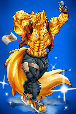 10-pack anthro biceps big_bulge big_muscles blonde_hair bottomwear bracelet bulge clothed clothing dog_tags electronics fingerless_gloves fur gloves grey_bottomwear grey_clothing grey_pants gun_holster hair handwear hood hoodie huge_bulge huge_muscles jewelry long_tail looking_at_viewer male muscular muscular_anthro muscular_arms muscular_male necklace obliques pants partially_clothed pecs phone plant pose posing_for_picture purple_eyes selfie sleeveless_clothing sleeveless_hoodie smile smiling_at_viewer solo speedo standing sweatpants swimwear tail thick_thighs topwear tree v-cut vein veiny_arms veiny_muscles yellow_body yellow_fur taiko-sihori canid canine fennec_fox fox mammal true_fox hi_res