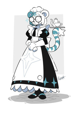 anthro clothing container cup eyewear female glasses maid_headdress maid_uniform solo tea_cup teapot uniform wearing_glasses nelnal felid mammal pantherine tiger hi_res