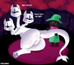 annoyed anthro anus big_butt blush butt claws dialogue duo female feral flirting genitals hydra_problems male male/female multi_head pawpads paws presenting pussy shy tail tail_anus tail_grab text porldraws deltarune undertale_(series) clover_(deltarune) ralsei bovid caprine goat mammal monster absurd_res english_text hi_res