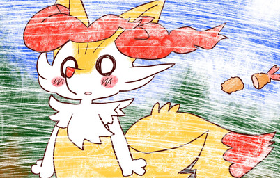 ambiguous_anthro ambiguous_gender anthro biped blush detailed_background dipstick_tail empty_eyes food leaning leaning_forward markings open_mouth outside shrimp_(food) snout solo standing tail tail_markings text wind annyui0611 nintendo pokemon braixen canid generation_6_pokemon mammal pokemon_(species) 2022 digital_drawing_(artwork) digital_media_(artwork) english_text half-length_portrait hi_res japanese_description portrait translated_description
