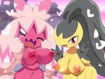 anthro areola big_breasts blush breasts duo female hair heart_symbol looking_at_viewer nipples nude pink_areola pink_nipples short_stack smile teeth yellow_body lets0020 nintendo pokemon generation_3_pokemon generation_9_pokemon mawile pokemon_(species) tinkaton 4:3 hi_res