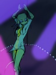 clothing dancing dark dress eyes_closed female green_body green_skin markings pole rave smile solo stripper uppertorso invader_zim nickelodeon fan_character genises_(uppertorso) alien alien_humanoid humanoid hybrid irken 3:4