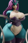 3d_(artwork) anthro big_breasts blue_body bottomless breasts choker cleavage clothed clothing corset curvy_figure digital_media_(artwork) eyewear female generation_2_pokemon genitals glasses hair hi_res huge_breasts jewelry legendary_pokemon legwear lingerie necklace nintendo pokemon pokemon_(species) purple_hair pussy solo suicune thick_thighs thigh_highs topwear voluptuous wearing_glasses xlkev
